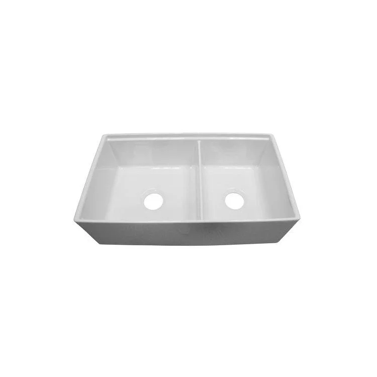 Kitchen Sink 33-1/8L x 18-1/4W Inch Double Bowl Maxwel Farmer with Ledge White Rectangle