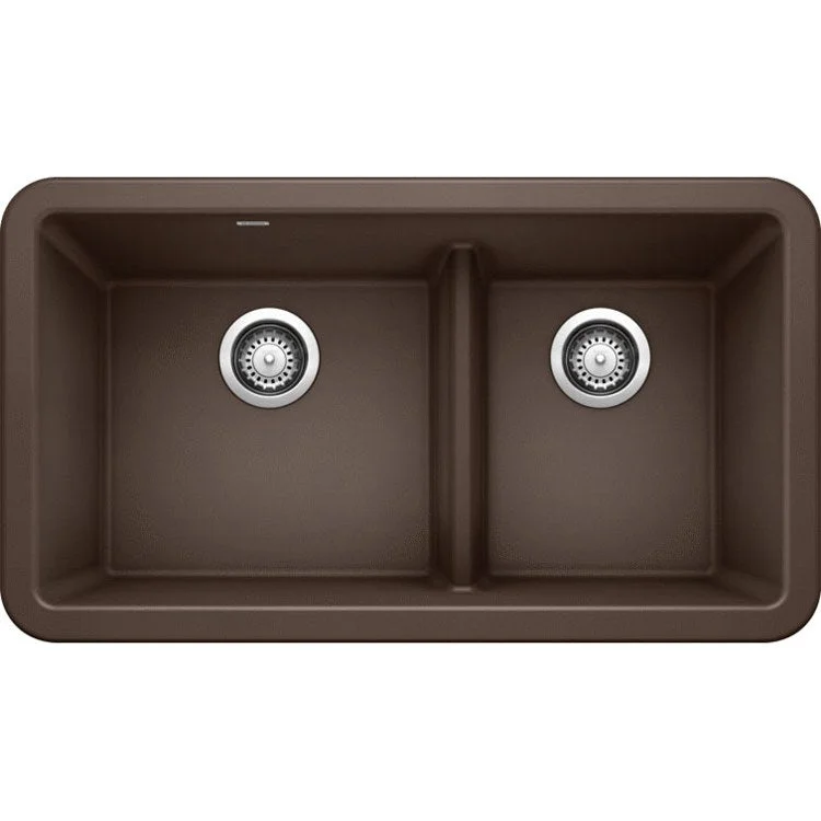 Kitchen Sink Ikon 33 x 19 Inch Double Bowl Apron Front 1-3/4 with Low Divide Cafe Brown Farmhouse