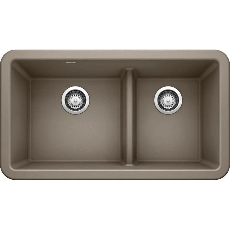 Kitchen Sink Ikon 33 x 19 Inch Double Bowl Apron Front 1-3/4 with Low Divide Truffle Farmhouse