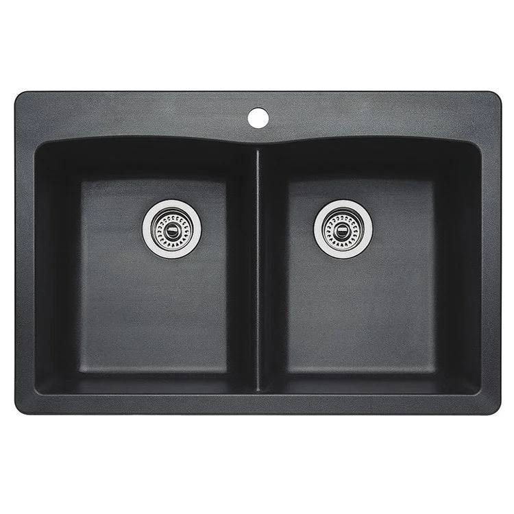 Diamond 33" Equal Double Bowl Silgranit Dual Mount Kitchen Sink with Ledge