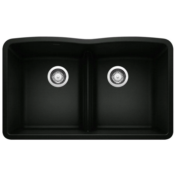 Kitchen Sink Diamond 32 x 19 Inch Double Bowl Equal Double Low Divide Coal Black Undermount