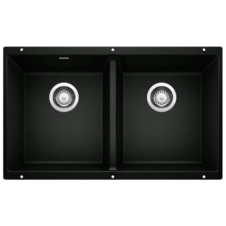 Kitchen Sink Precis 30 x 18 Inch Double Bowl Equal Double Coal Black Undermount Rectangle Silgranit