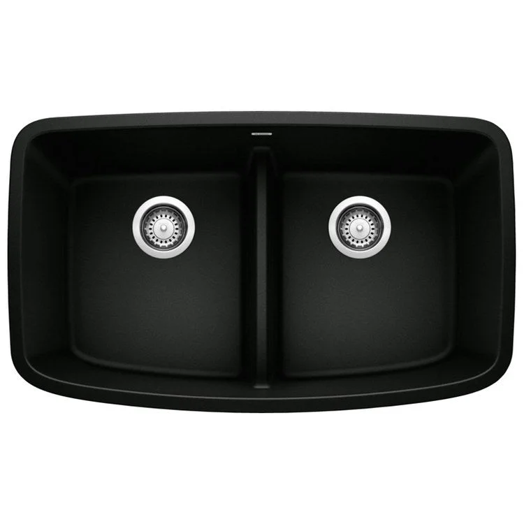 Kitchen Sink Valea 32 x 19 Inch Double Bowl Low Divide Coal Black Undermount Rectangle Silgranit