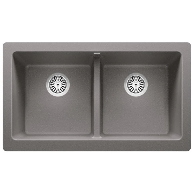 Kitchen Sink Vintera 33 x 19 Inch Double Bowl Metallic Gray Apron Front Rectangle