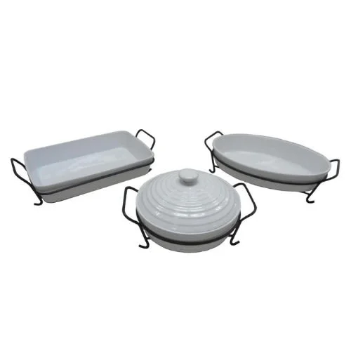 Ceramic 7-piece Bakeware Serving Set With Metal Rack And Handles