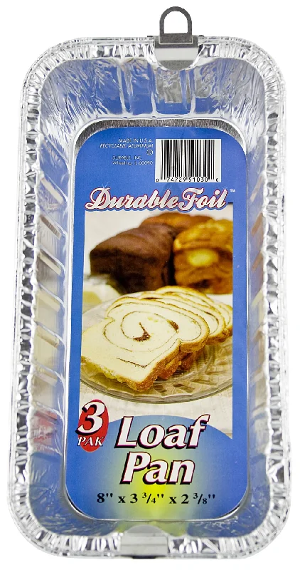 Durable Foil D51030 8" Aluminum Loaf Pans 3 Count (Pack of 12)