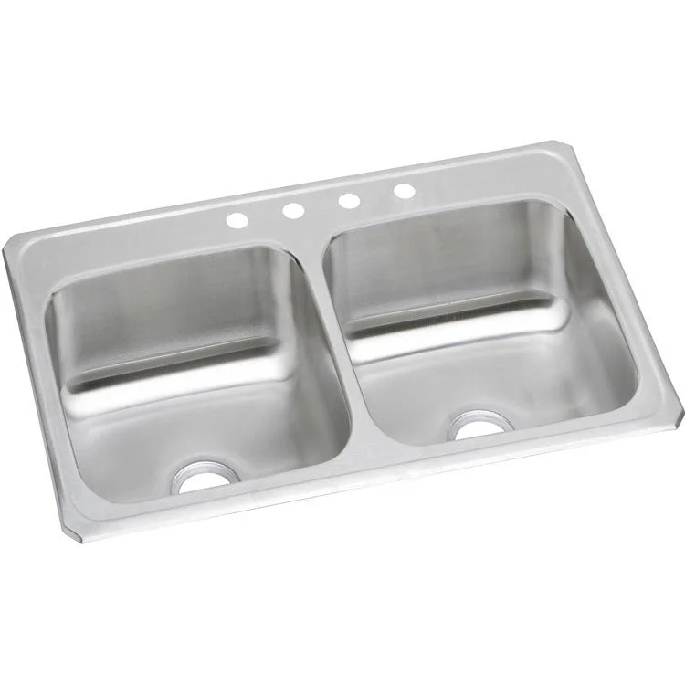 Gourmet Celebrity 33" Double Bowl Stainless Steel Drop-In Kitchen Sink with 4 Holes