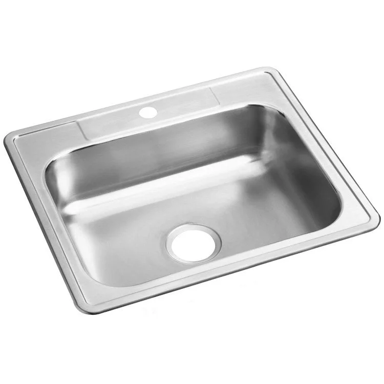 Kitchen Sink Dayton 25 x 21.25 Inch Single Bowl 1 Hole ADA Satin Drop-In Rectangle Drain Location Center Depth 6-4/7 Inch Bottom Only Pads