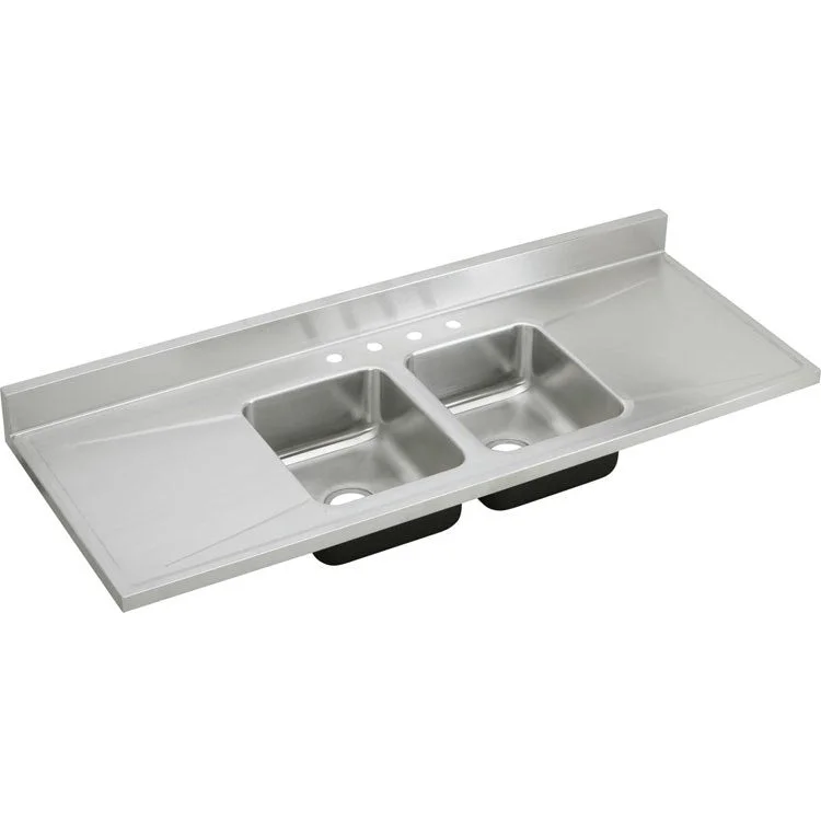 Lustertone Classic Double Bowl Stainless Steel Kitchen Sink with Backsplash/Drainboards/4 Holes