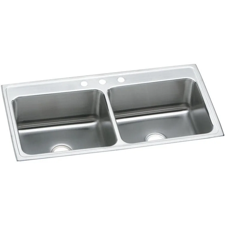 Lustertone Classic 43" Double Bowl Stainless Steel Drop-In Kitchen Sink with 3 Holes