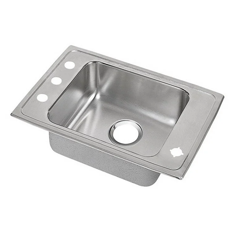 Classroom Sink Lustertone 25 x 17 Inch Single Bowl ADA 2 Hole Lustrous Satin Drop-In Minimum Cabinet Size 30 Inch 5-1/2 Inch Quick Clip Mounting System 18 Gauge Bottom Only Pads Mounting Hardware Included for Up to 3/4IN Countertop