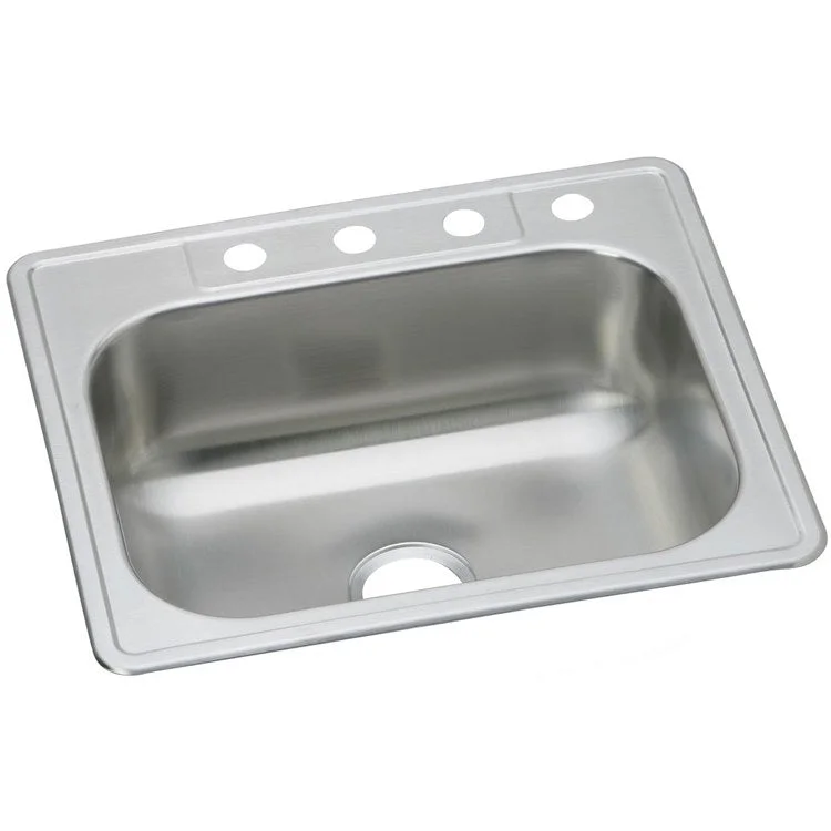 Kitchen Sink Dayton 25 x 22 Inch Single Bowl 1 Hole Elite Satin Drop-In Drain Location Center Bottom Only Pads