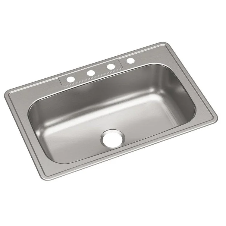 Kitchen Sink Dayton 33 x 22 Inch Single Bowl Equal 4 Hole Elite Satin Drop-In Drain Location Center Bottom Only Pads