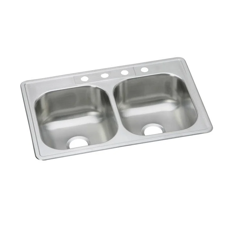 Kitchen Sink Dayton 33 x 21.25 Inch Double Bowl Equal 1 Hole Elite Satin Drop-In