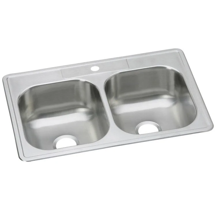 Kitchen Sink Dayton 33 x 22 Inch Double Bowl Equal 1 Hole Elite Satin Top Mount