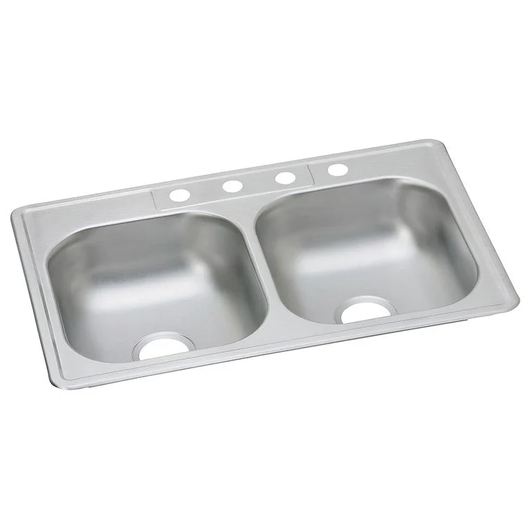 Kitchen Sink Dayton 33 x 22 Inch Double Bowl ADA Satin Drop-In Rectangle Drain Location Center Depth 6-4/7 Inch Multiple of 10 Bottom Only Pads