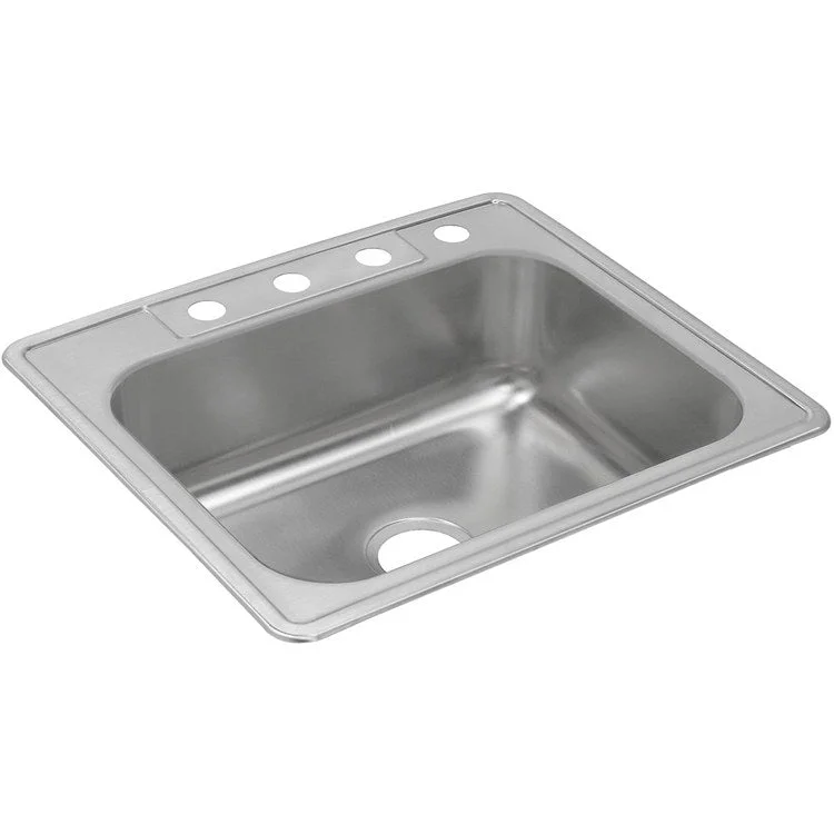 Kitchen Sink 25 x 22 Inch Single Bowl 4 Hole Satin Drop-In