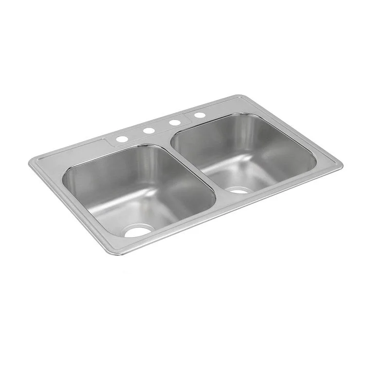 Kitchen Sink Dayton 33 x 22 Inch Double Bowl Equal 4 Hole Satin Drop-In 8-1/5 Inch