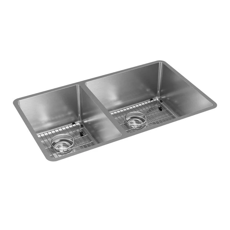 Kitchen Sink Crosstown 31.5 x 18.5 Inch Double Bowl 40/60 Kit Polished Satin Undermount