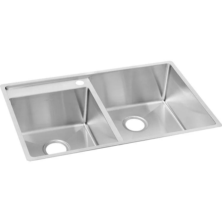 Crosstown 32-1/2" Double Bowl Stainless Steel Undermount Kitchen Sink with Left Deck/No Holes