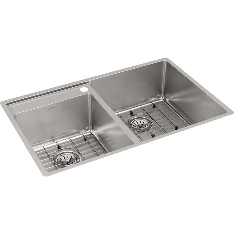 Crosstown 32-1/2" Double Bowl Stainless Steel Undermount Kitchen Sink with Grid/Left Deck/1 Hole