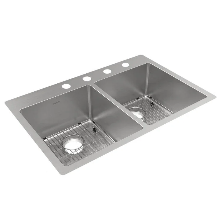 Kitchen Sink Crosstown 33 x 22 Inch Double Bowl Equal Kit 4 Hole Polished Satin Drop-In Undermount