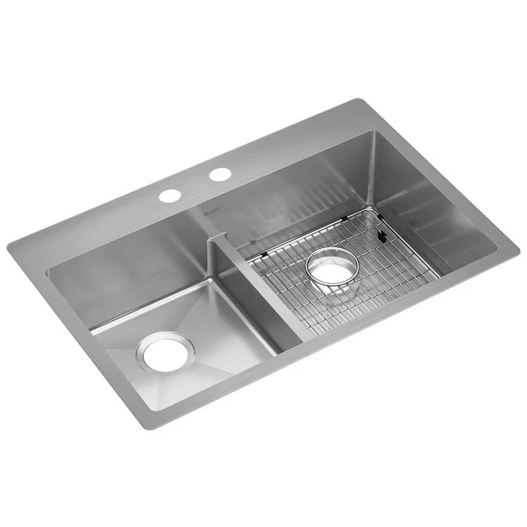 Kitchen Sink Crosstown 33 x 22 Inch Double Bowl Equal Kit with Aqua Divide 2 Hole Polished Satin Drop-In Undermount