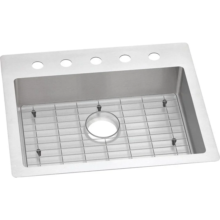 Kitchen Sink Crosstown 25 x 22 Inch Single Bowl 5 Hole ADA Polished Satin Drop-In Undermount Rectangle Drain Location Rear Center Depth 6 Inch Sound Guard