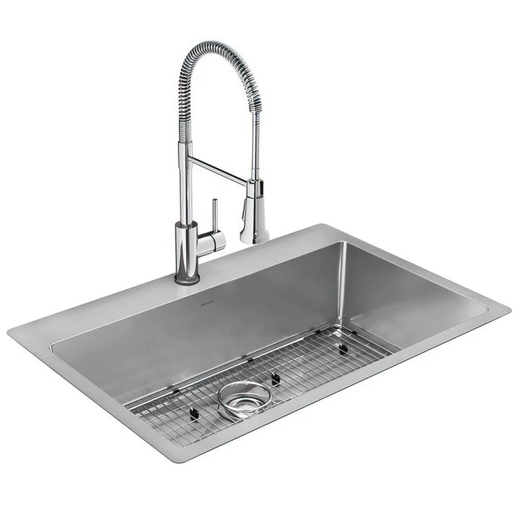 Kitchen Sink Crosstown 33 x 22 Inch Single Bowl Kit with Faucet 1 Hole Polished Satin Drop-In Undermount