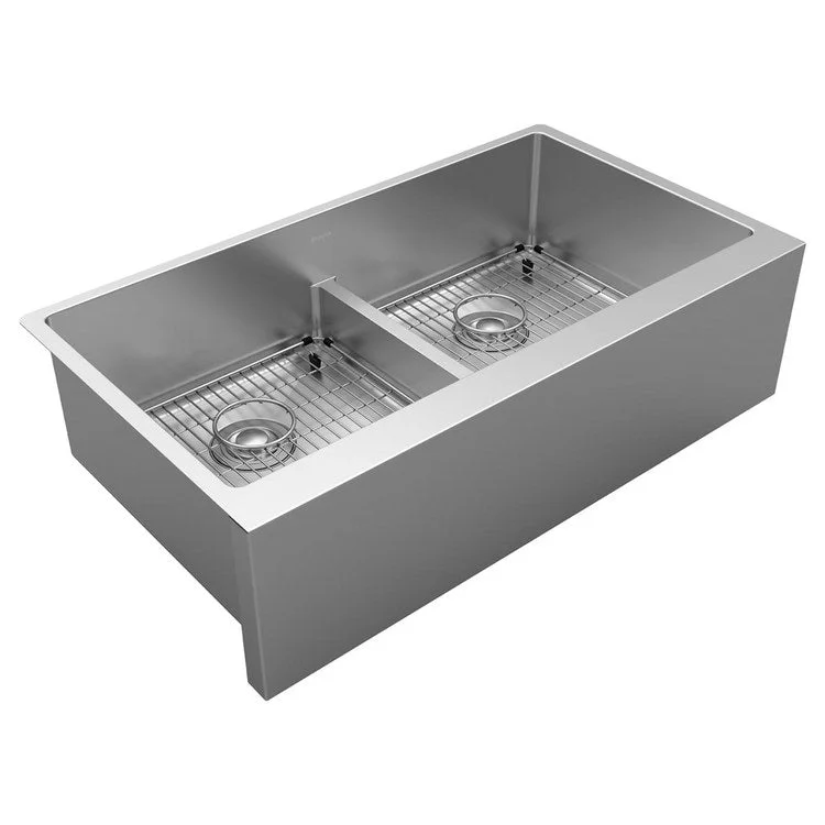 Kitchen Sink Crosstown 36 x 20.25 Inch Double Bowl Tall Kit with Aqua Divide Polished Satin Farmhouse