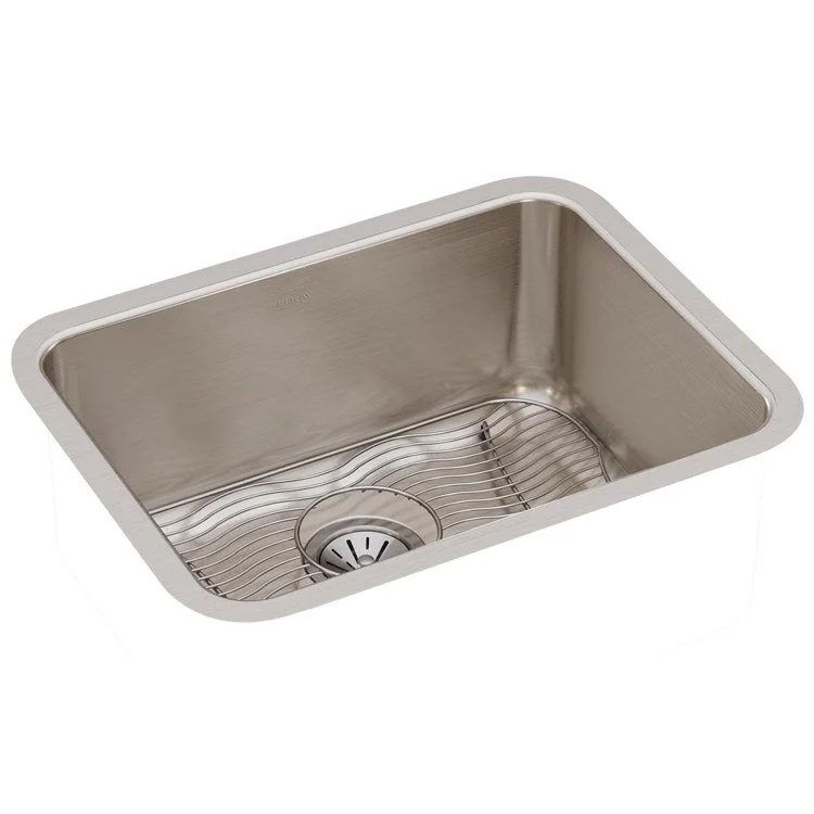 Kitchen Sink Lustertone Classic 23.5 x 18.25 Inch Single Bowl Kit Lustrous Satin Undermount Drain Location Rear Center