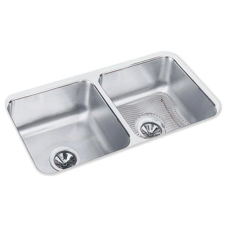 Sink Kit Lustertone Classic Equal 31.75 x 16.5 Inch Double Bowl Lustrous Satin Bottom Grid Drain