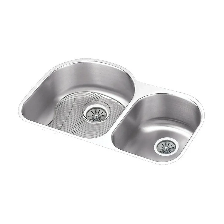 Kitchen Sink Harmony 31 x 20 Inch Double Bowl Offset 60/40 Kit Lustrous Highlighted Satin Undermount