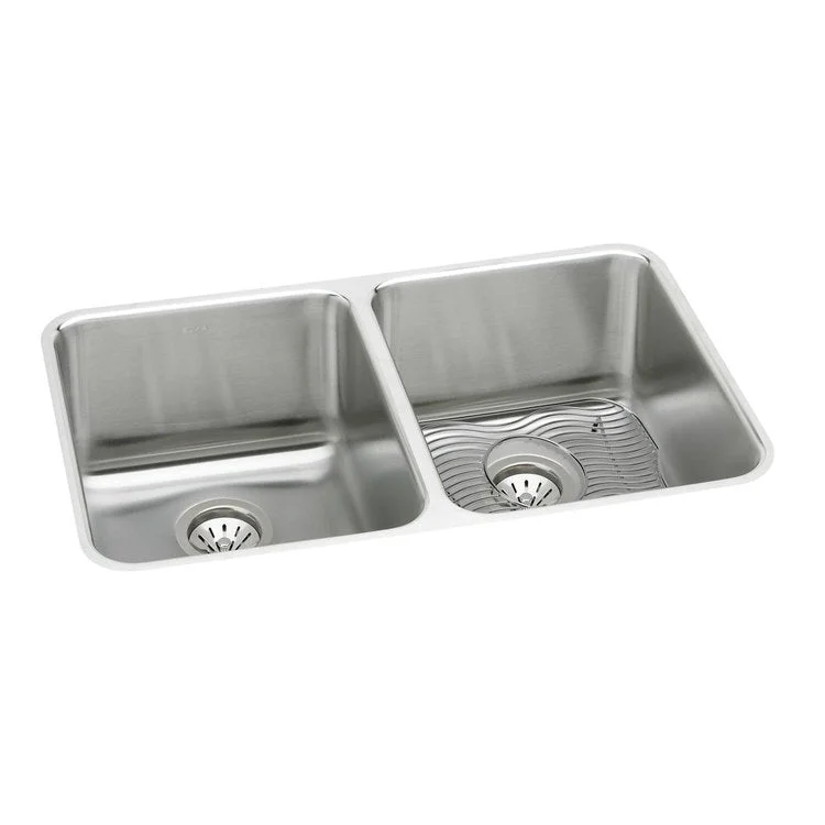 Kitchen Sink Lustertone Classic 35.75 x 18.5 Inch Double Bowl Kit Equal Lustrous Highlighted Satin Undermount