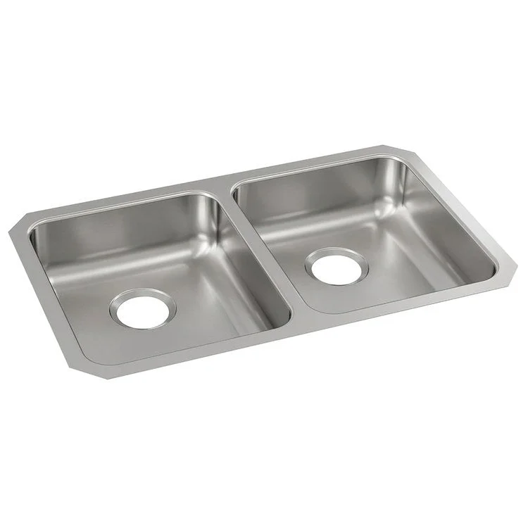 Kitchen Sink Lustertone Classic 30.75 x 18.5 Inch Double Bowl Equal ADA Lustertone Undermount Rectangle Drain Location Rear Center Depth 5-3/8 Inch Bottom Only Pads