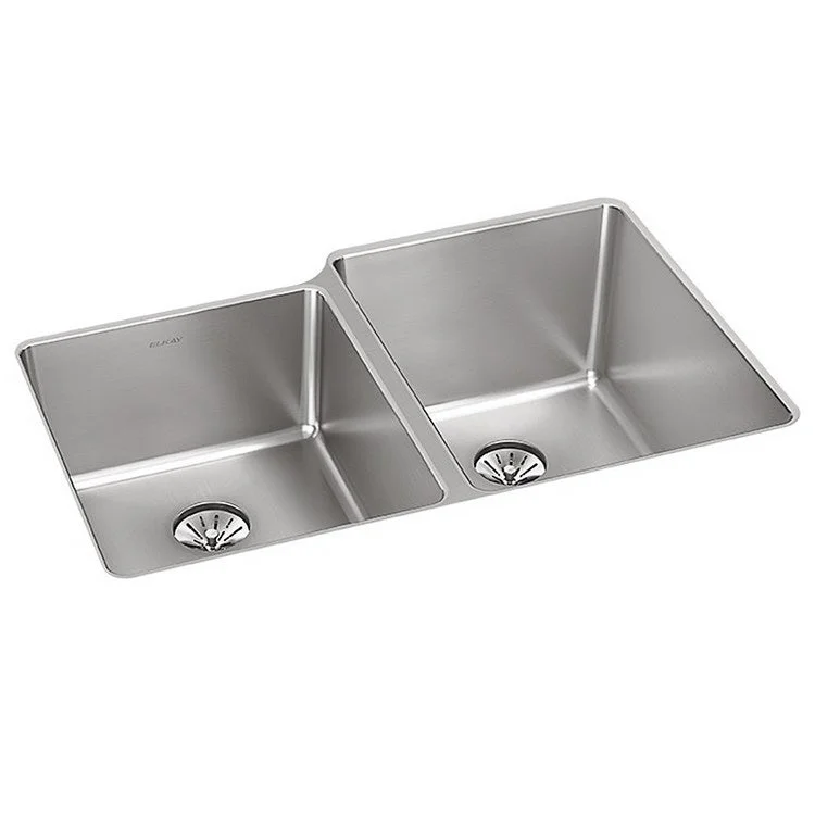 Kitchen Sink Lustertone Iconix 31.25 x 20.5 Inch Double Bowl Left with Perfect Drain Luminous Satin Undermount