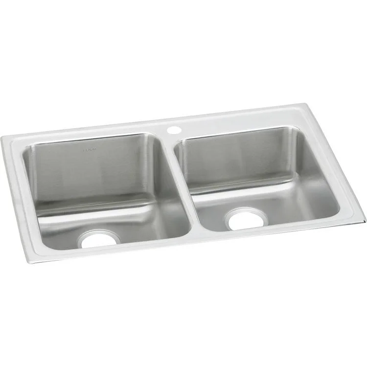 Lustertone Classic 33" Offset Double Bowl Stainless Steel Drop-In Kitchen Sink with 4 Holes