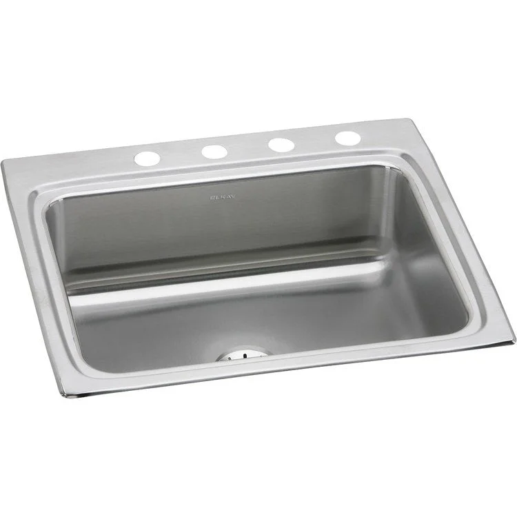 Kitchen Sink Lustertone Classic 25 x 22 Inch Single Bowl with Perfect Drain 4 Hole Lustertone Top Mount Stainless Steel Drain Location Center Sides and Bottom Pads