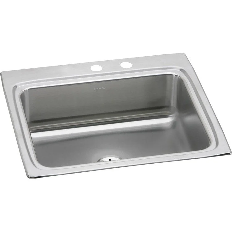 Kitchen Sink Lustertone Classic 25 x 22 Inch Single Bowl with Perfect Drain MR2 Hole Lustertone Top Mount Stainless Steel Drain Location Center Sides and Bottom Pads