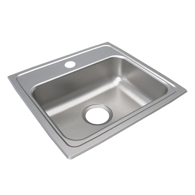 Kitchen Sink Lustertone Classic 19 x 18 Inch Single Bowl with Perfect Drain 1 Hole ADA Lustrous Satin Drop-In Rectangle Drain Location Rear Center Depth 6-1/2 Inch Bottom Only Pads