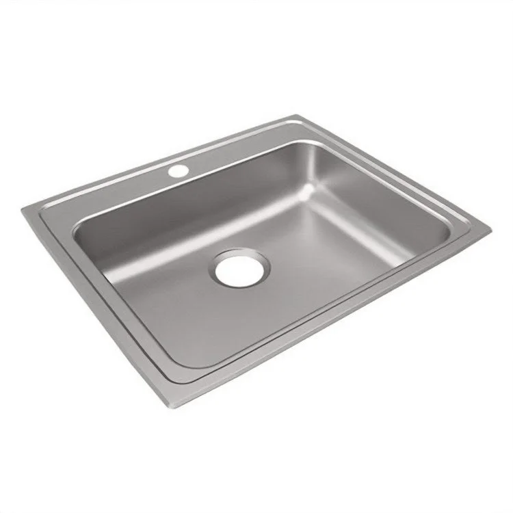 Kitchen Sink Lustertone Classic 25 x 21.25 Inch Single Bowl 1 Hole ADA Lustrous Satin Drop-In Rectangle Drain Location Rear Center Depth 6-1/2 Inch Bottom Only Pads