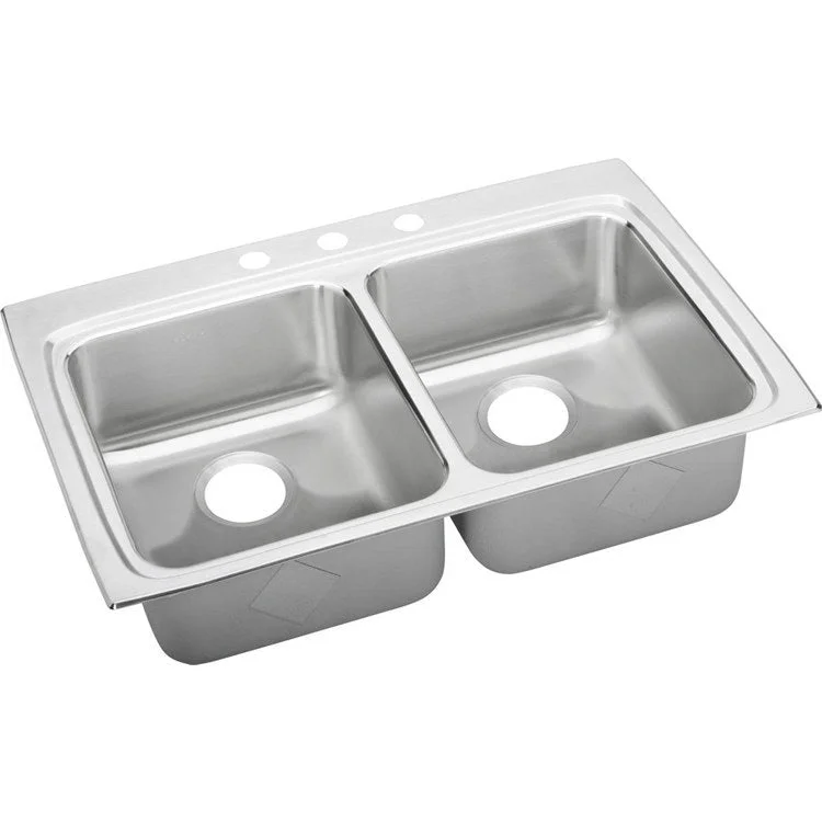 Lustertone Classic 33" Equal Double Bowl ADA Stainless Steel Quick-Clip Drop-In Kitchen Sink with 3 Holes