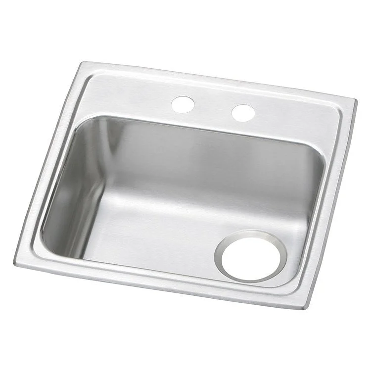 Kitchen Sink Celebrity 19.5 x 19 Inch Single Bowl 2 Hole ADA Brushed Satin Drop-In Rectangle Drain Location Rear Right Depth 5-1/2 Inch Full Spray Sides and Bottom