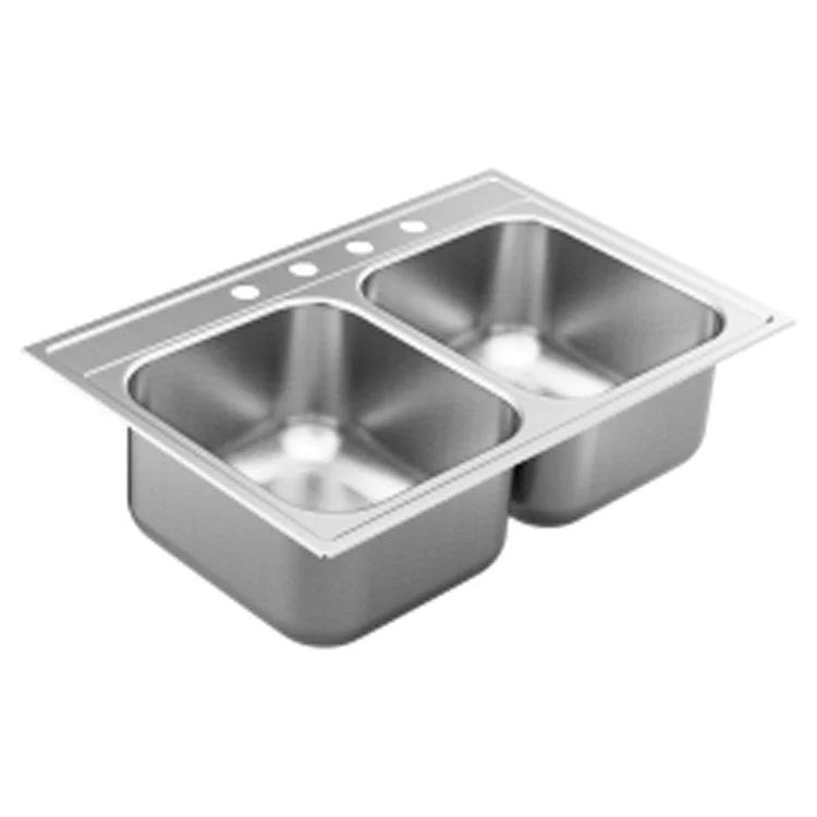 Kitchen Sink 1800 Series 33 x 22 Inch 9 Inch Double Bowl 4 Hole Satin Stainless Drop In Center Drain