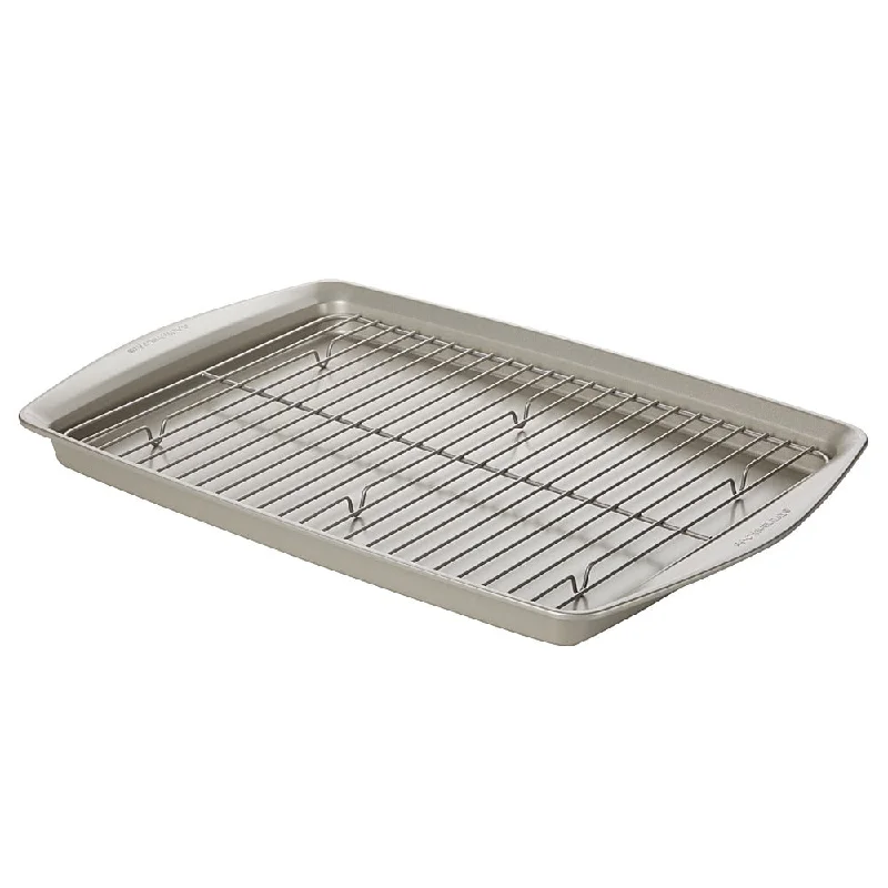 Rachael Ray 13x19-Inch Jumbo Nonstick Cookie Pan with Roasting Rack Silver