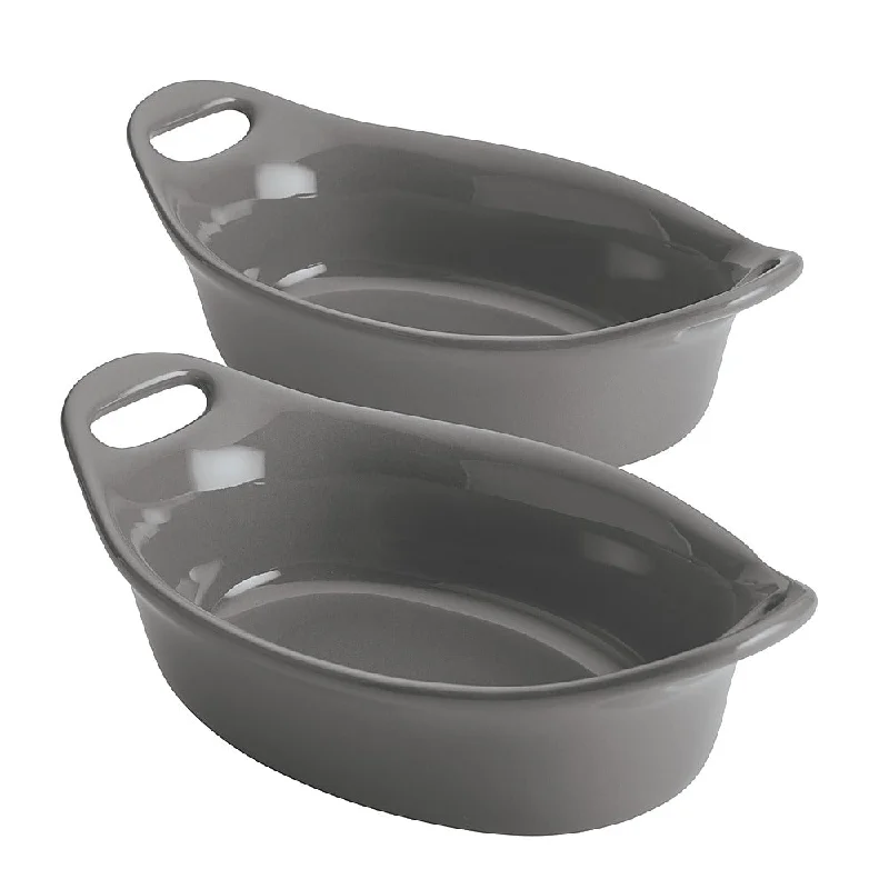 Rachael Ray 2-Piece Oval Ceramics Au Gratin Set Gray