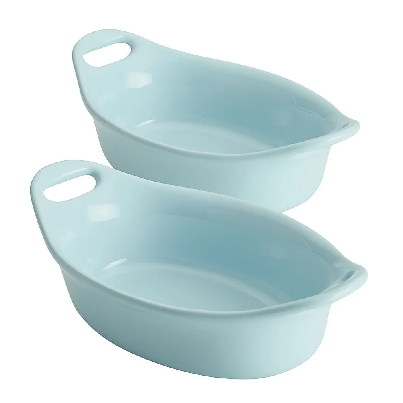 Rachael Ray 2-Piece Oval Ceramics Au Gratin Set Light Blue