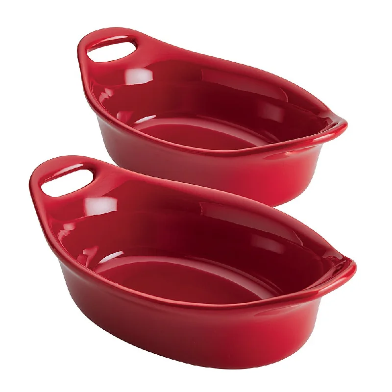 Rachael Ray 2-Piece Oval Ceramics Au Gratin Set Red