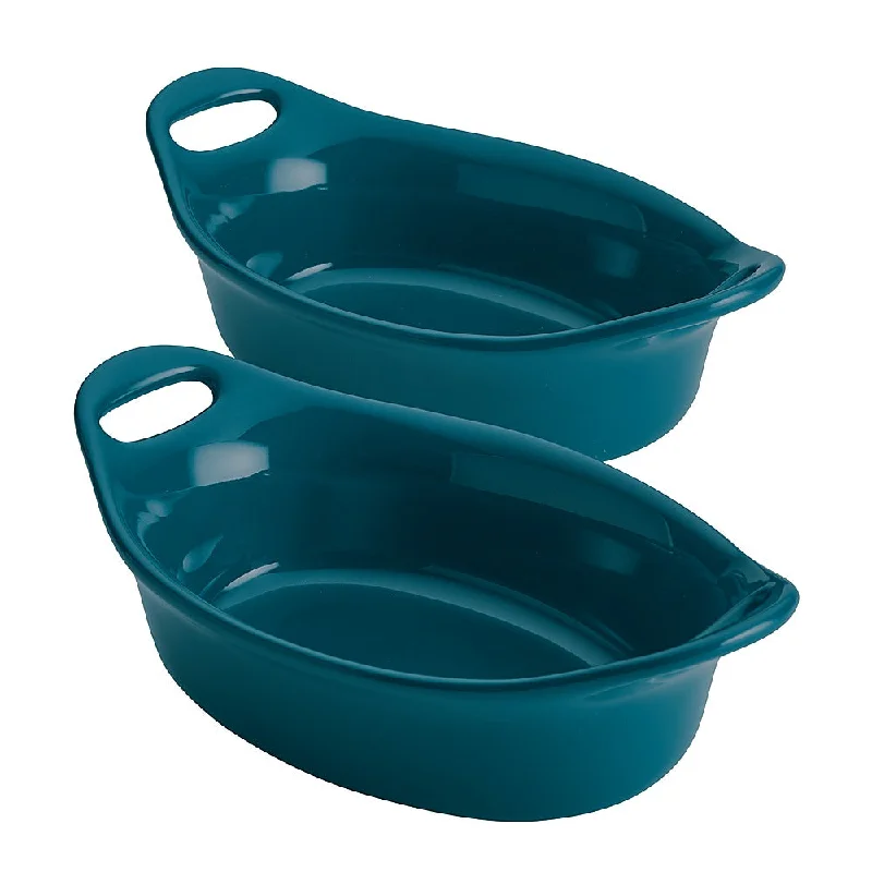 Rachael Ray 2-Piece Oval Ceramics Au Gratin Set Teal