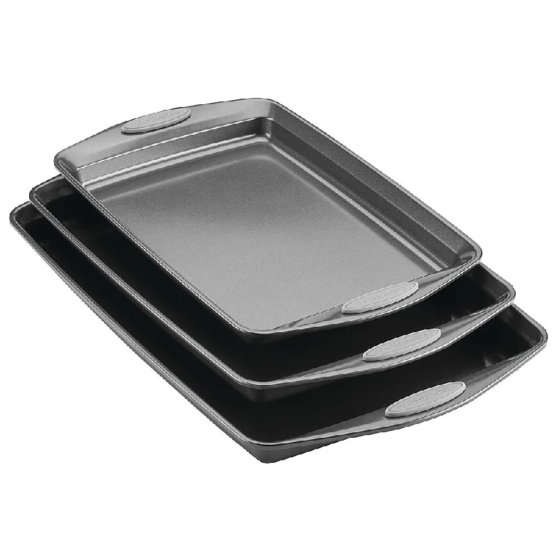 Rachael Ray 3-Piece Nonstick Bakeware Cookie Pan Set with Silicone Grips Gray with Sea Salt Gray Grips